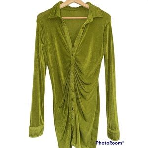 Green long sleeve dress,Size S. CVC fabric. 30% Cotton 65% Polyester, 5% spandex